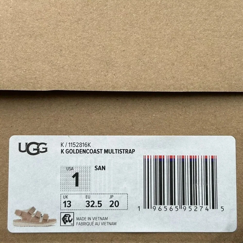 UGG Youth Girl's/Boy's GoldenCoast Slingback Sandal Size 1‎ Tan/Brown Adjustable